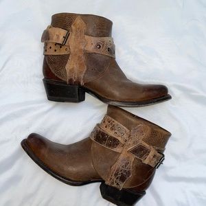 Real leather ankle distressed cowboy booties